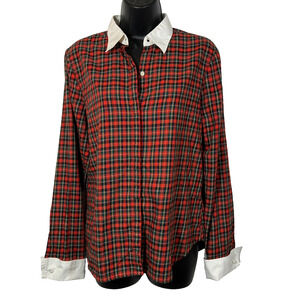 Lauren Ralph Lauren Blouse Red Plaid Dark Academia Collared Cotton Medium